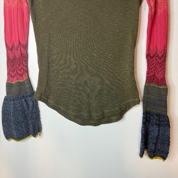 Free People Sunshine Thermal Bell Sleeve V Neck Multicolor Boho - Picture 4 of 8